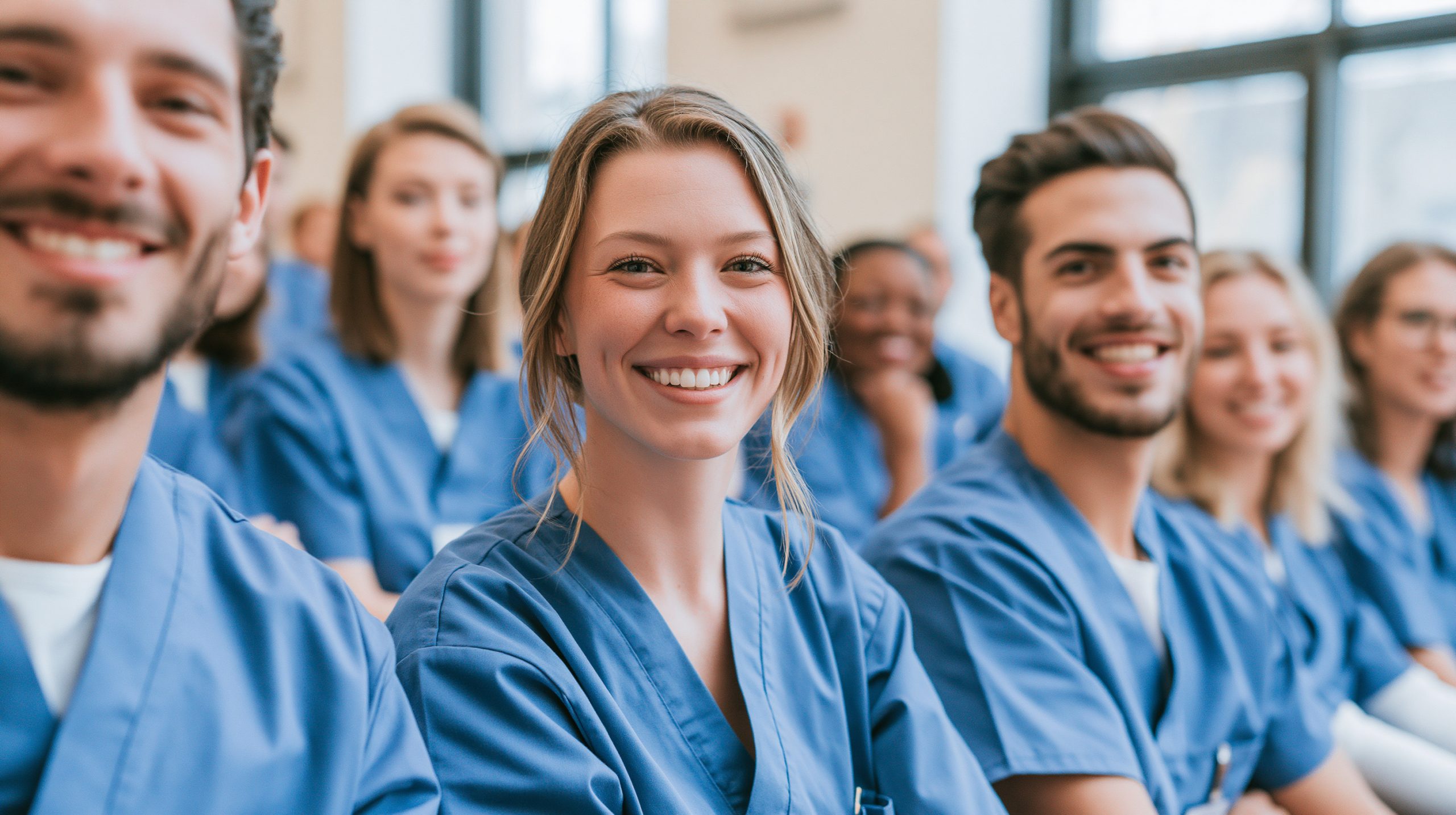 Nurses gathered together for a continuing education session.